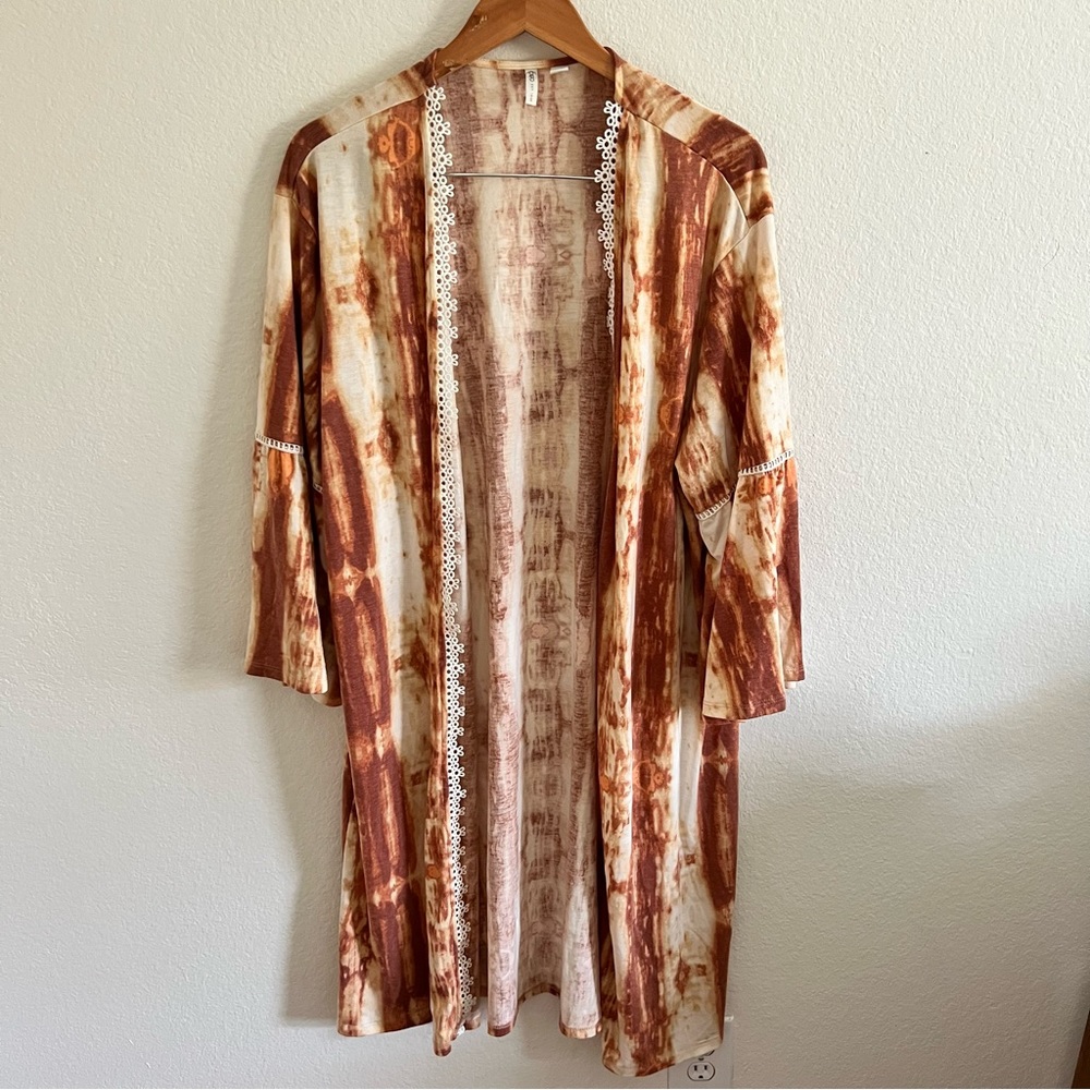 Cato Boho Orange Tie-Dye Lace Trim Duster Sz 2X